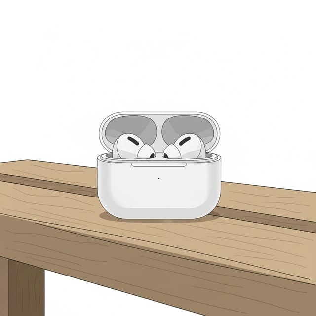 Wireless earbuds resting in an open charging case on a gym bench