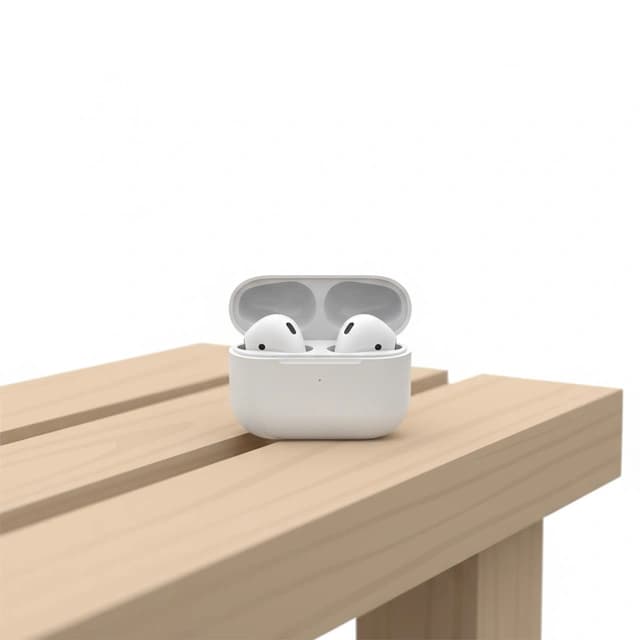 Wireless earbuds resting in an open charging case on a gym bench